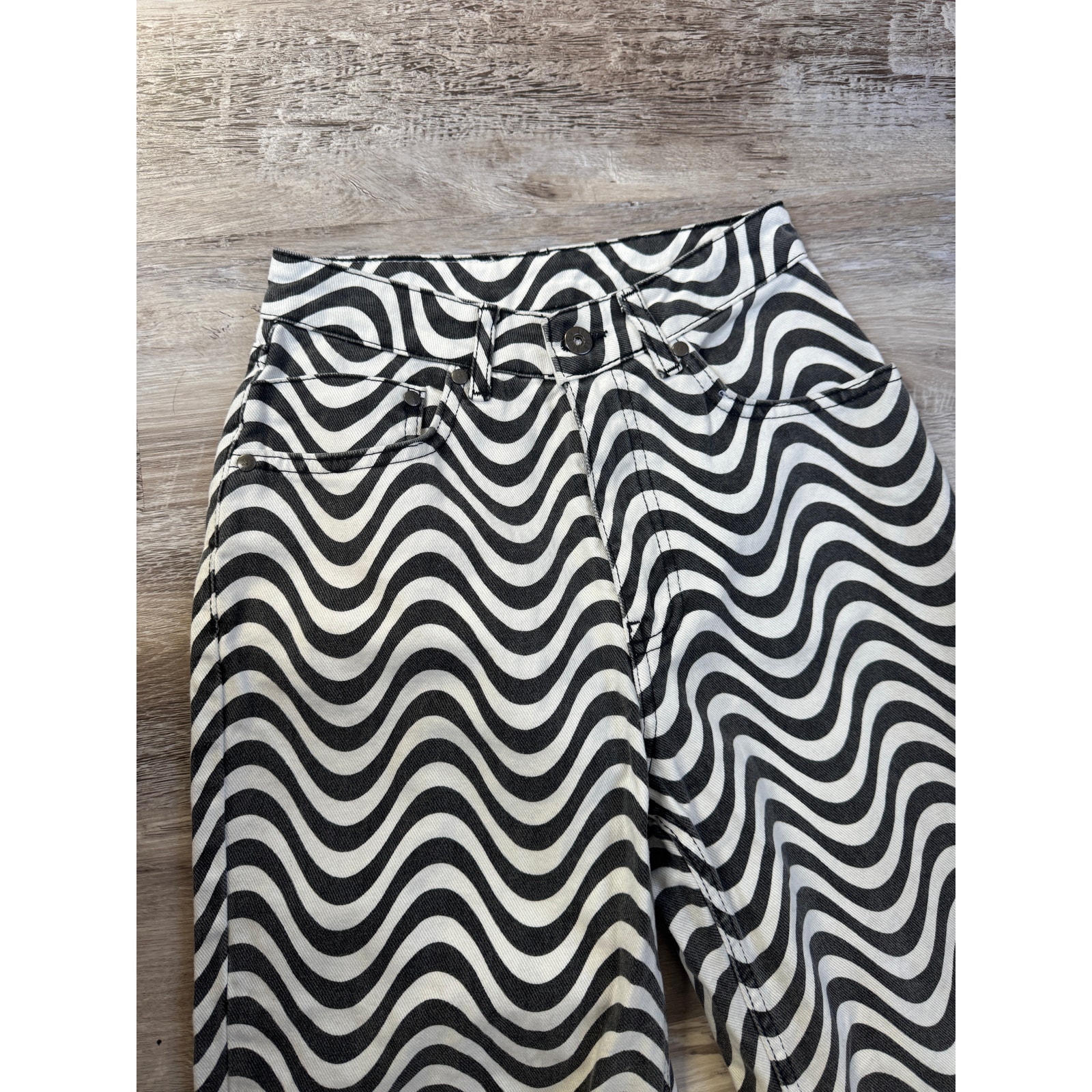 The Ragged Priest Wave Print Dad Jeans Y2k Psychedelic Op Art High Rise Retro 24 — image 7 of 8